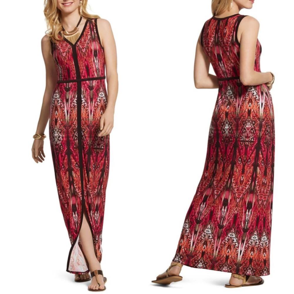 Chico's Size 3 Art Nouveau Butterfly-Print Sleeveless Maxi Dress Women's Size XL